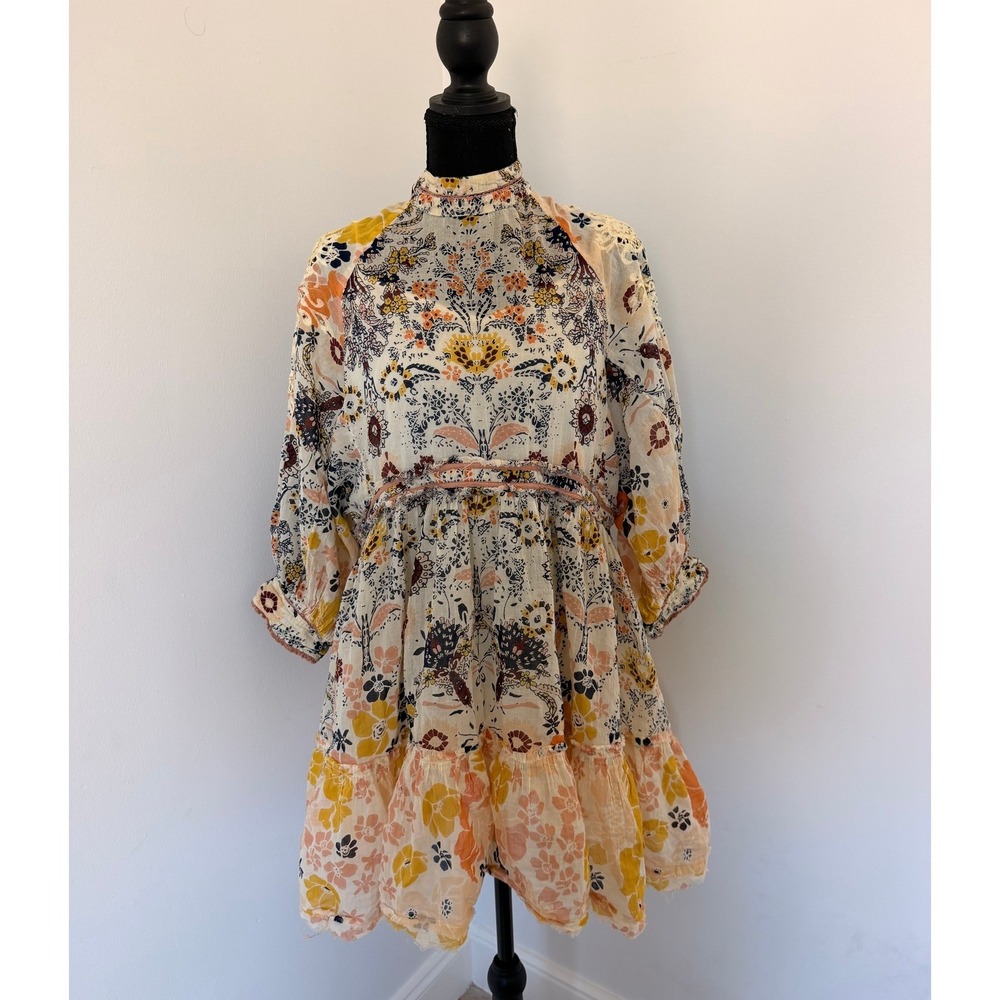 Free People Floral Lace Open Back Mini Dress Orange Yellow XS